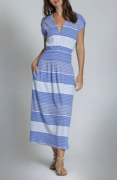 Apny Stripe Jersey Midi Dress In Blue