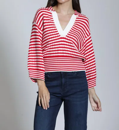 Apny Stripe Knit Sweater In Red In Pink