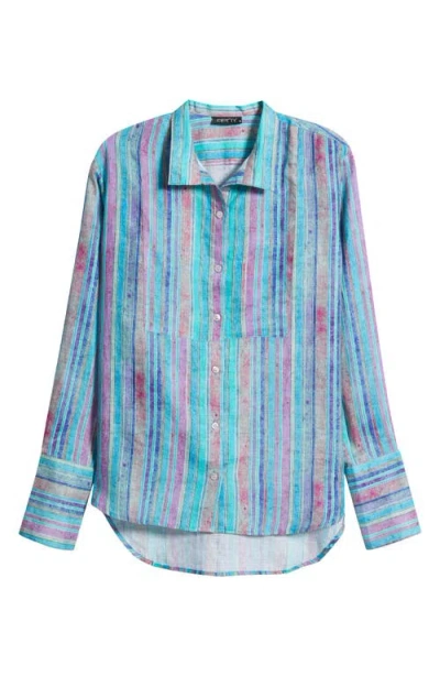 Apny Stripe Linen Button-up Shirt In Blue