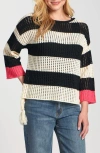 Apny Stripe Open Stitch Sweater In Black