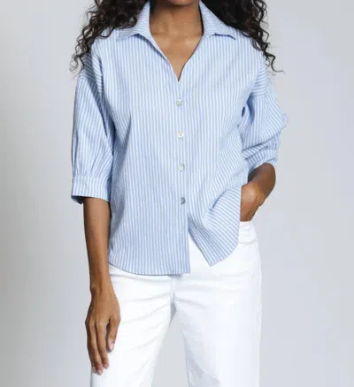 Apny Stripe Shirt With Blouson Sleeve In Blue/white