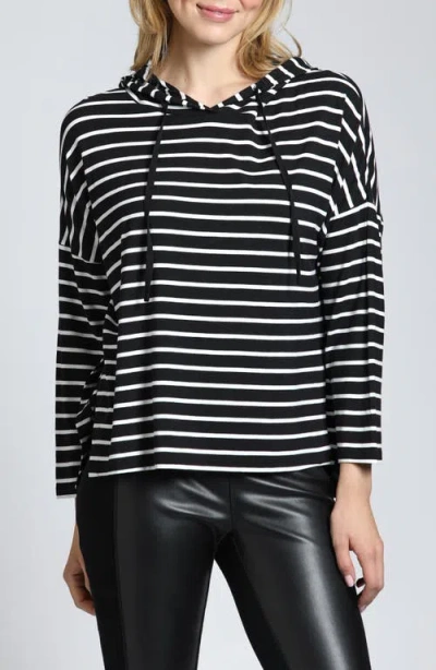 Apny Stripe Side Slit Hoodie In Black