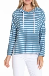 Apny Stripe Side Slit Hoodie In Chambray/white Stripe