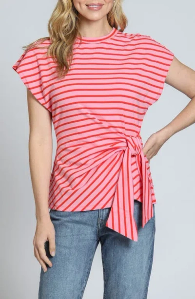 Apny Stripe Side Tie T-shirt In Pink/orange