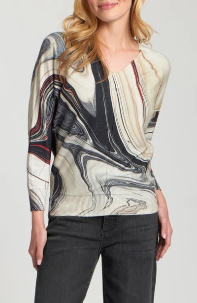 Apny Sunset Marble Print V-neck Sweater In Multi