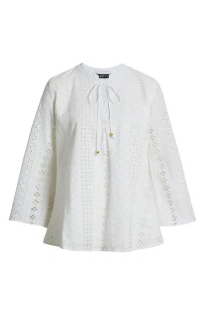 Apny Tassel Eyelet Bell Sleeve Cotton Top In White
