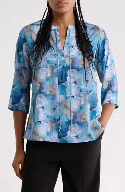 Apny Tassel Print Shift Top In Bright Blue Multi