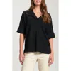 Apny Texture High/low Knit Top In Black