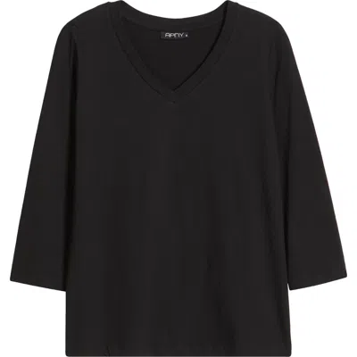 Apny Three-quarter Sleeve V-neck T-shirt In Black