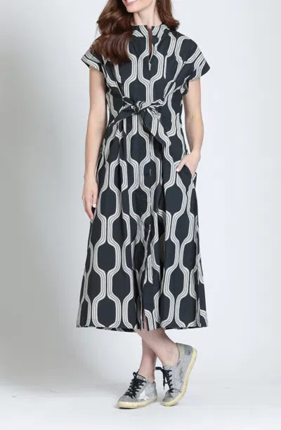 Apny Tie Front A-line Dress In Black