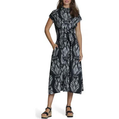 Apny Tie Front Cotton Midi Dress In Multi