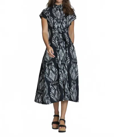 Apny Tie Front Midi Dress In Black / Natural In Multi