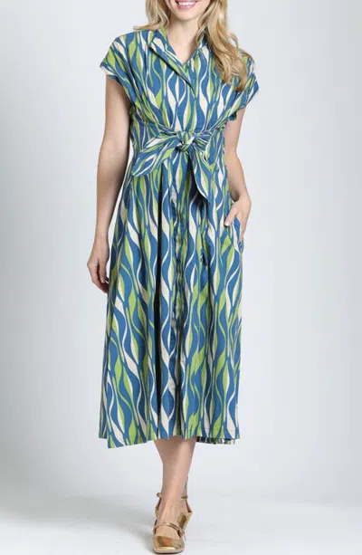 Apny Tie Front Midi Dress In Multi
