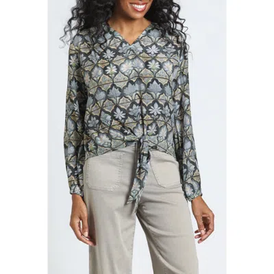 Apny Tie Front V-neck Top In Multi