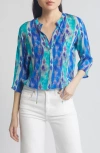 Apny Tie Neck Top In Blue/ Green Multi