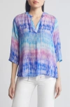 Apny Tie Neck Top In Blue/ Purple Multi