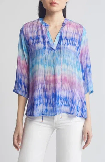 Apny Tie Neck Top In Blue/purple Multi