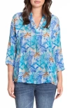 Apny Tie Neck Top In Blue/white Multi