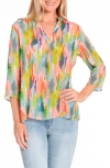 Apny Tie Neck Top In Green Multi