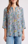 Apny Tie Neck Top In Grey Multi