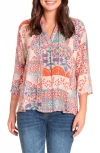 Apny Tie Neck Top In Orange Multi