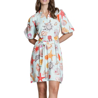 Apny Tie Waist Puff Sleeve Dress In Multi