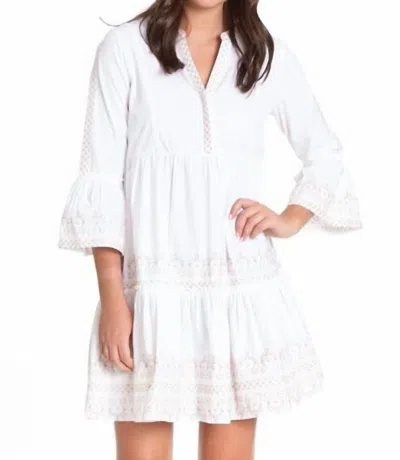 Apny Tiered Flounce Sleeve Dress In White/natural