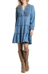 Apny Tiered Long Sleeve Dress In Medium Indigo