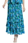 Apny Tiered Pull-on Midi Skirt In Blue