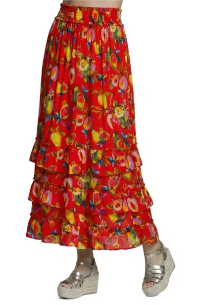 Apny Tiered Ruched Tie Neck Top In Multi