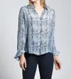 Apny Abstract Print Roll Tab Sleeve Chiffon Button-up Shirt In Blue
