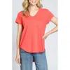 Apny V-neck High-low T-shirt In Hot Coral