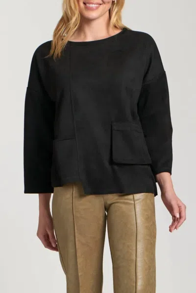 Apny Vegan Leather Pull Over Top With Stair Step Hem In Black