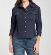 Apny Vegan Leather Shirt Jacket In Navy In Blue