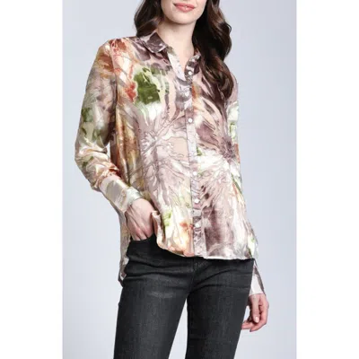 Apny Velvet Burnout Sheer Button-up Shirt In Beige Multi