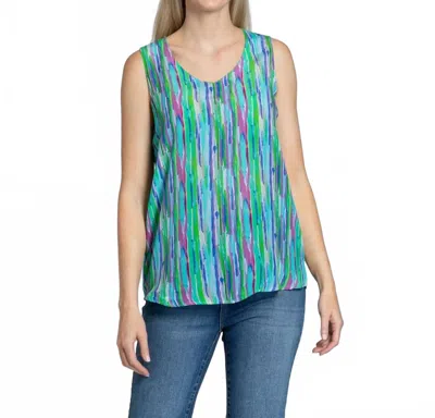 Apny V-neck Tank In Cool Tone Stripe In Green