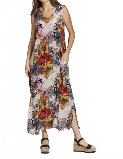 Apny V-neck Tank Long Dress In Yellow/red Multi