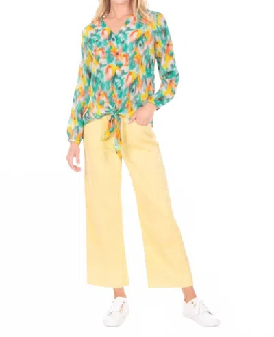 Apny V-neck Tie Front Top In Multicolor