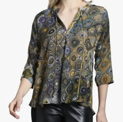Apny V-neck With Tassel Blouse In Multi S Yellow In Black