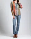 Apny Waves & Rhombus Print Button Up Blouse In Multi In Multi