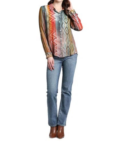 Apny Waves & Rhombus Print Button Up Blouse In Multi