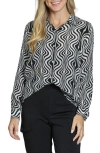Apny Wavy Print Roll Tab Sleeve Button-up Shirt In Multi
