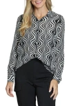 Apny Wavy Print Roll Tab Sleeve Button-up Shirt In Multi