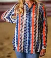 Apny Western Flair Half Button-up Pullover Tunic In Multi In Multi