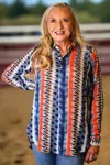 Apny Western Flair Half Button-up Pullover Tunic In Multi In Multi