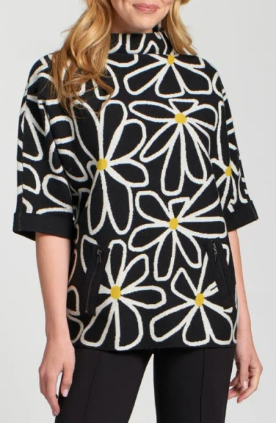 Apny Whimsical Floral Sweater In Black