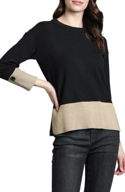 Apny Wide Cuff Colourblock Jumper In Black/camel