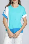 Apny Colorblock Asymmetric Cotton Sweater In Blue