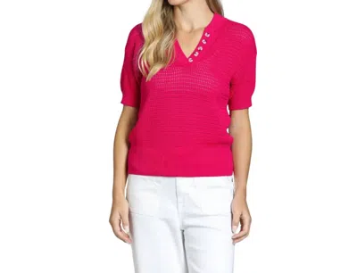 Apny Women's Open Knit Polo In Raspberry In Pink