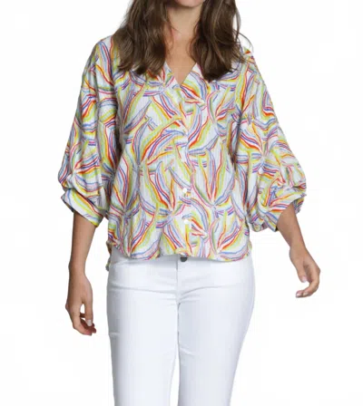 Apny Women's Print V-neck Shirt In Blue Mutli In Multi